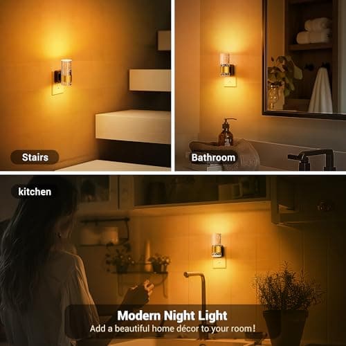 JandCase Night Light, Automatic Night Lights Plug into Wall, 2 Pack Dimmable LED Night Light with Adjustable Brightness, Night Lights Plug in with Auto Light Sensor, Amber for Bathroom Hallway Decor - Thumbnail 6