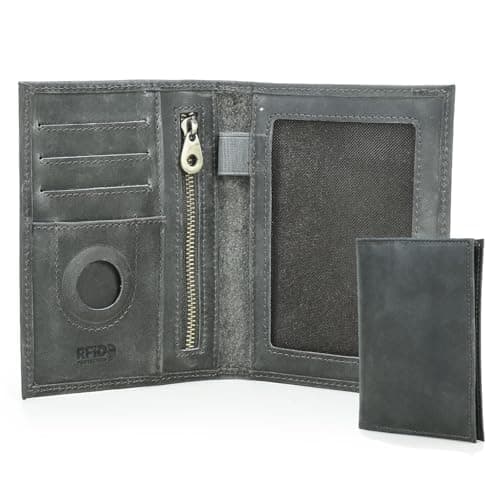 CONTACTS Full Grain Leather Passport Holder RFID Blocking Travel Passport Wallet Compatible with Airtag Passport Cover Case with 4 Cards Slots, Coin Pocket (Gray) - Image 1