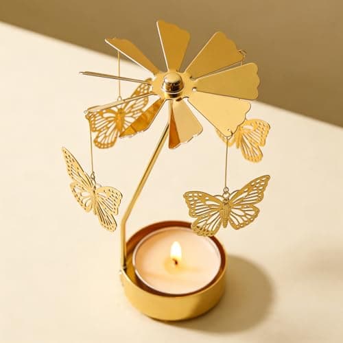 Spinning Candle Holder, Rotating Carousel Tealight Candle Holder, Unique Birthday Gift for Women, Mom, Sister, Friends, Christmas, Valentine's Day (Butterfly) - Thumbnail 3