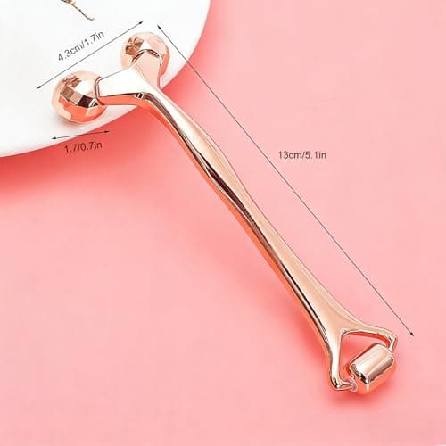 3D Metal Facial Roller, Premium Zinc Alloy Face Massager Tool for Reduce Puffiness, Remove Eye Wrinkles, Face Lift, Anti-Aging, Skin Tightening, Cooling Skincare Roller for Serum Absorption, Rose Gold - Thumbnail 2