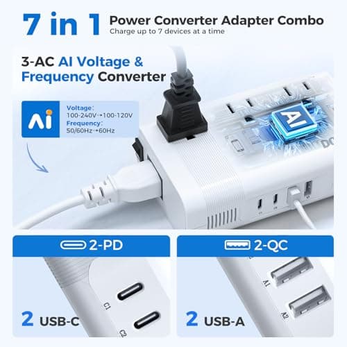 DOACE 220V to 110V Converter for European Travel - 350W 7 in 1 Voltage Converter US to Europe with 3AC, 2QC+2PD for Using U.S. Devices Abroad - Hair Straightener Shaver Toothbrush Laptop Camera Phone - Thumbnail 4