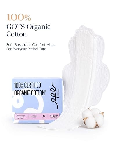 100% Organic Cotton Pads for Women, Ultra Thin Feminine Pads with Wings, Regular Absorbency Sanitary Napkins, Organic Unscented Period Menstrual Pad (Regular, Size 3, 108 Count) - Thumbnail 2