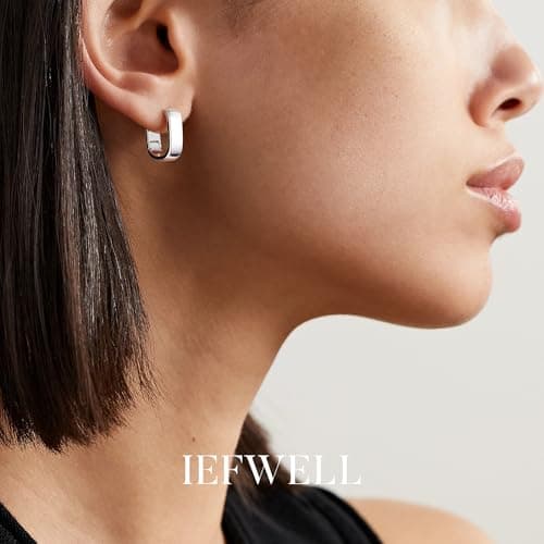 IEFWELL Silver Earrings for Women - Small Chunky Silver Earring for Women Hypoallergenic, Dainty Thick Huggie Hoop Earrings Trendy, Jewelry Gifts for Wife Girlfriend Mom - Thumbnail 2