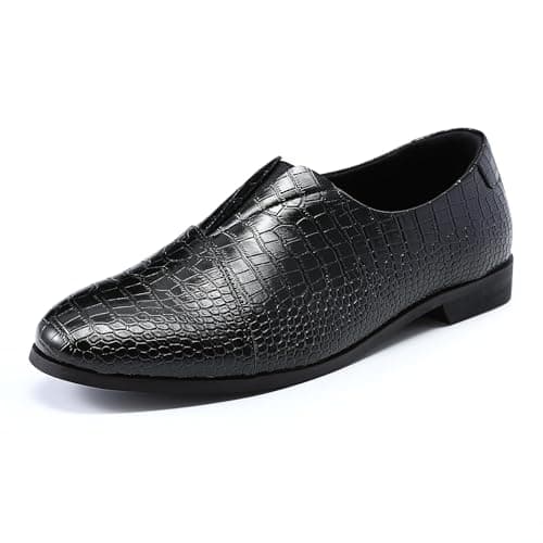AUSTIN MILL Mens Dress Shoes Retro Crocodile Print Slip On Loafers Business Casual Wedding Party Shoe Black - Image 1