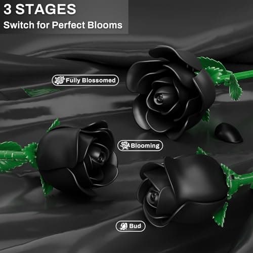 Black Rose Bouquet Building Set, 12Pcs Botanical Collection Gothic Decor - Thumbnail 3