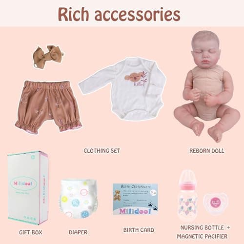 Milidool Lifelike Reborn Baby Dolls-20 Inch Realistic Newborn Baby Dolls, Soft Poseable Cloth Body Real Life Baby Dolls Silicone with Accessories Toy for for 3+ Year Old Girls Gifts, Pretend Play - Thumbnail 5
