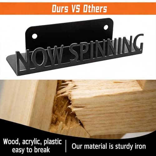 Now Spinning Vinyl Record Stand Wall Mount Album Player Display LP Shelf Black Decoration Vintage Organization for Music Lovers Accessory Hanging Storage Holder Room Steel Gift Ideas Lover Metal - Thumbnail 4