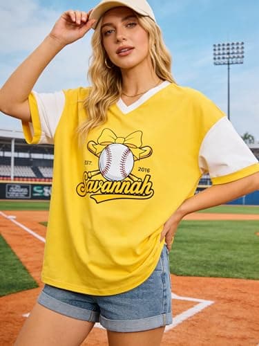 Baseball Shirt Women Baseball Mom Tshirt Baseball Season Game Day Tee Causal Short Sleeve Tops Yellow - Thumbnail 6