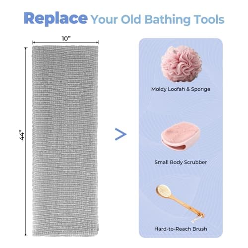 Back Scrubber for Shower and Dead Skin Removal, Exfoliating Body Scrubber for Smooth Skin Japan Washcloth for Shower & Bath, Versatile Body Scrub Towel, Ideal for Skincare, Grey Super Hard - Thumbnail 4