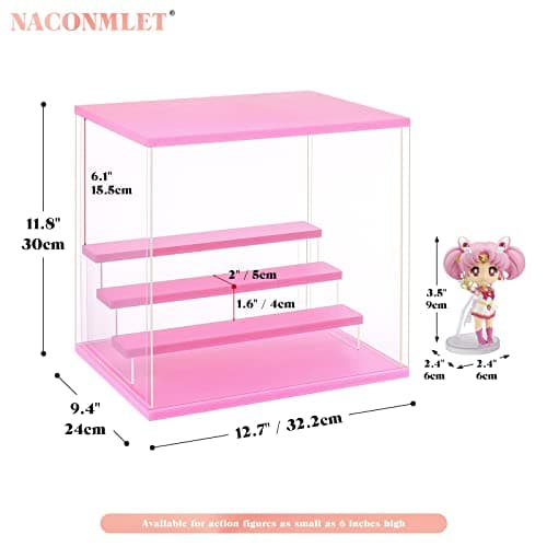 Clear Acrylic Display Case for Figure and Funko Pop,Led-lit,Dustproof,Multiple Layers Pop mart Showcase Display for Collectibles(4 Tier-W*D*H-12.6"x9.4"x11.7"inches) - Thumbnail 3