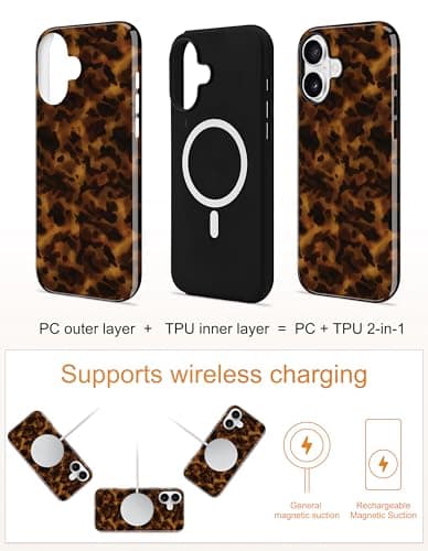 Aitipy Magnetic Little Tortoise Shell Phone Case for iPhone 15 Pro, Compatible with MagSafe, Cute Brown Aesthetic Leopard Print Soft TPU Hard PC Shockproof Protective Phone Cover for Women Girls - Thumbnail 2