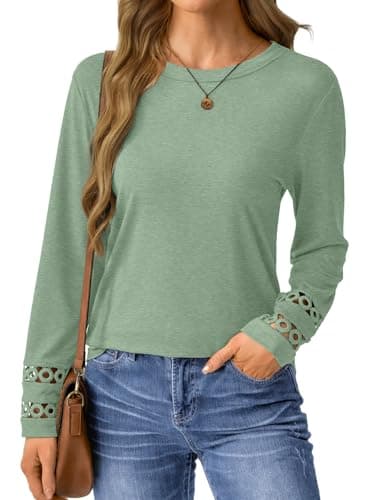 GKBK Womens Long Sleeve Tops Business Dressy Casual Blouses Crewneck Loose Fit Lightweight T Shirts Cute Work Tee Ladies Tunic 2025 Fall Winter Fashion Clothes Trendy Outfits Light Green S - Thumbnail 5