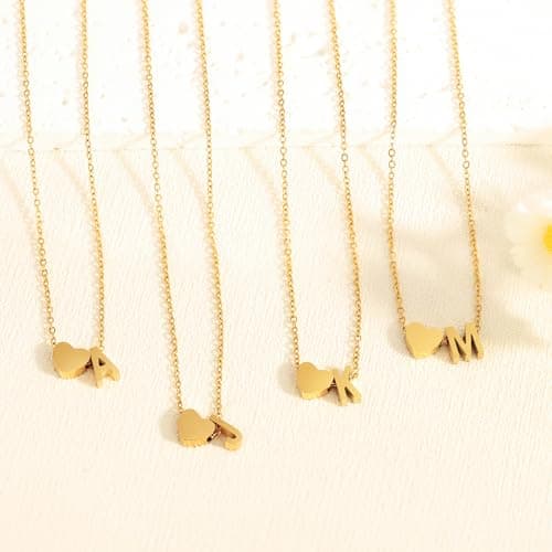 JNZSSWHJJH Initial Necklaces for Women, 18K Gold Plated Letter S Initial Necklace Heart Necklace Dainty Gold Necklace for Women Gold Jewelry Christmas Gifts for Teen Girls Mom Grandma Daughter Sister - Thumbnail 5