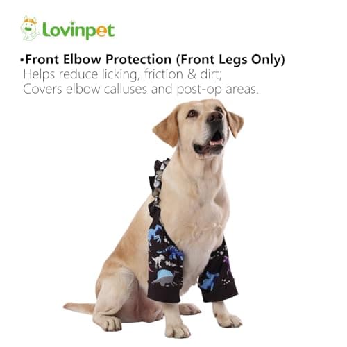 LovinPet Front Leg Sleeves for Medium and Large Dogs, 4-Way Stretch Elbow Protection, Anti-Lick Recovery, Warmth and Callus Prevention, Pair, Dinosaur Print, Black,3XL - Thumbnail 5