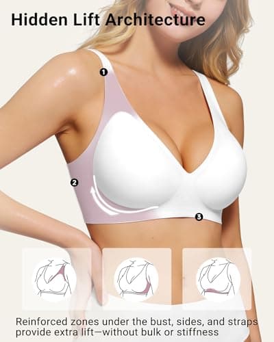 As Fairy Wireless Push Up Bras for Women Deep V Seamless Bra with Support No Underwire Plunge Bralette(White 34C) - Thumbnail 3