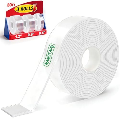 3 Rolls Double Sided Tape Heavy Duty - Total 30FT, Extra Strong Nano Tape Adhesive Strips Filament Tape, Clear Mounting Tape Removable Two Sided Adhesive Tape for Walls, Posters, Rug, Picture Hanging