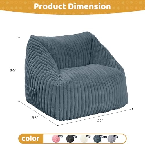 HABUTWAY Bean Bag Chair, Giant Bean Bag Chairs for Adults and Kids, Bean Bag Sofa, Lazy Floor Sofa, Faux Fur Beanbag Chair with Armrests for Living Room Bedroom (Dark Grey) - Thumbnail 2