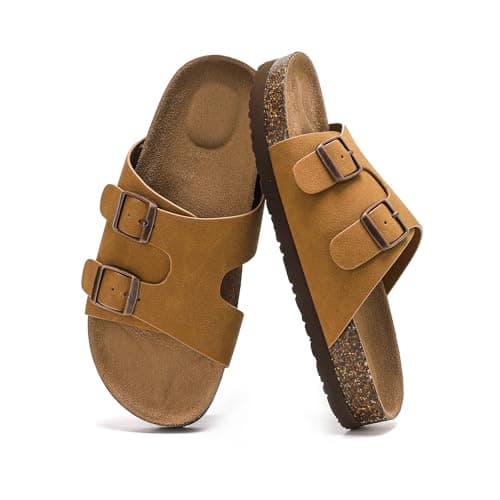 Bodantory Suede Cork Flat Sandals with Adjustable Buckle Arch Support Footbed Comfortable Slide Sandals for Women 2026 - Image 1