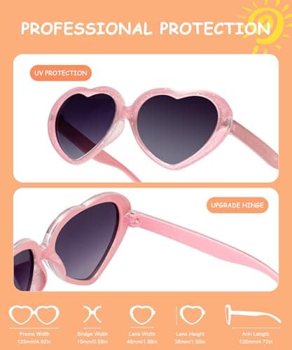 QALLY Kids Sunglasses Polarized Heart-Sunglasses: Toddler girls Sun Glasses with UV Protection for Youth Child 3Pack Age 3-12 - Thumbnail 3