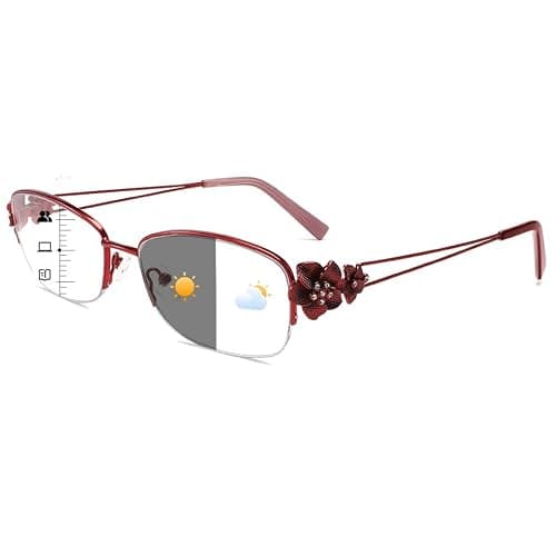 Yiwaeye Photochromic Progressive Multifocus Reading Sunglasses for Women, Stylish Metal Half Frame Anti Blue Light Readers 1 Pack Red +1.5 - Image 1
