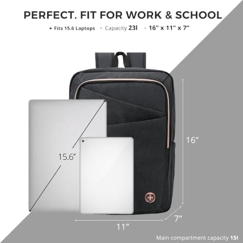 Swissdigital Design Laptop Backpack for Women,With USB Charging Port Computer Work Backpack,Fits 15.6 Inch Laptop Travel Casual Backpack,Black | SD1006-01 - Thumbnail 2
