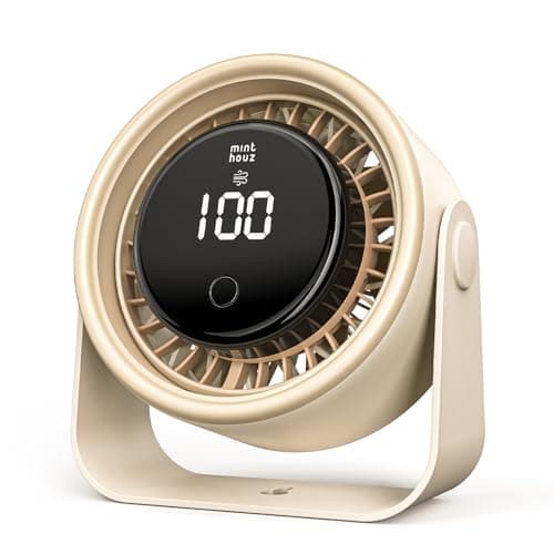 Minthouz Quiet Desktop & Wall-Mountable Fan, 4 Speeds with 90° Oscillation, USB-C Fast Charging, 3000mAh Rechargeable Battery, Digital Speed Display, Portable Cooling Fan - Image 1