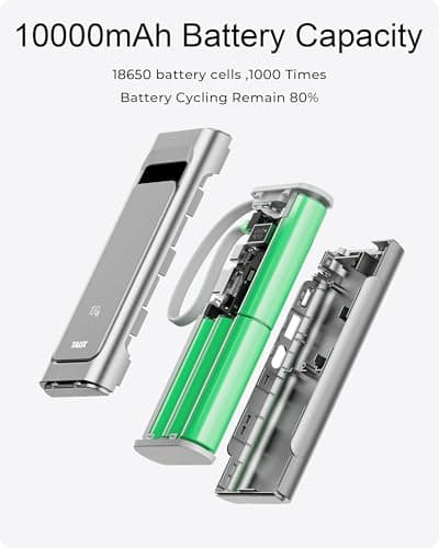 TALIX 10000mAh Portable Charger, 3-Port USB-C Power Bank, 100W Max Fast Charging Battery Pack with Built-in Cables for iPhone 17/16/15 Pro Max,iPad,Samsung Galaxy,Phone, TSA Approved Travel, Silver - Thumbnail 3