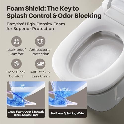 Bazyths Smart Toilet with Bidet Built In & Foam Shield, Supports Cleaning Tablets, Auto Open/Close, Built-in Tank, Foot Sensor Flush, Heated Seat, Warm Dryer, One Piece Elongated Toilet (ZYC8A) - Thumbnail 3