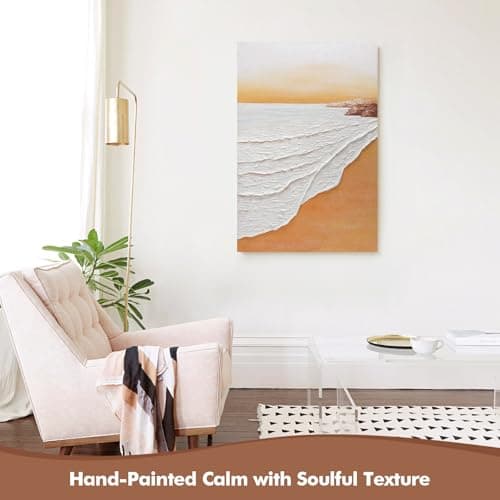 JUHOME Coastal Ocean Sunset Wall Art Hand Painted Textured Canvas 24x36 Abstract Wave Painting for Living Room Bedroom or Entryway Golden Sea Gift Decor Original Artist Designed - Thumbnail 6