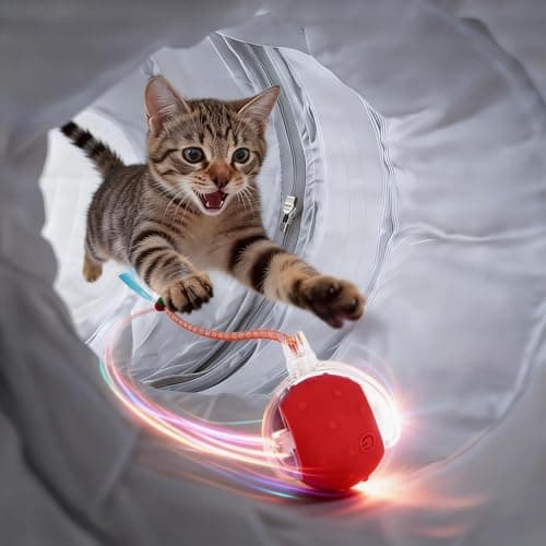 Catails Cat Tunnel Bed with 31 Pcs Interactive Cat Toys, Automatic Cat Toys for Indoor Cats Kittens, Cat Tube with Moving Ball, Grey - Thumbnail 3