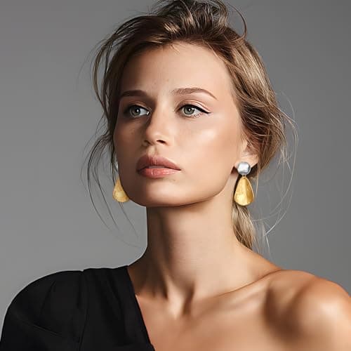 YUJIE Gold Plated Earrings for Women Geometric Chunky Dangle Earring Trendy Two-Tone statement Jewelry - Thumbnail 2