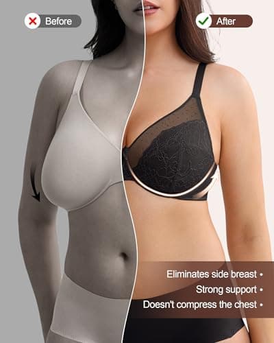 leviace Minimizer Bras for Women Full Coverage Underwire - Back Smoothing, Plus Size Minimizer Bra for Large Bust, Comfortable Heavy Breast Support Bra, Black, 36C - Thumbnail 4