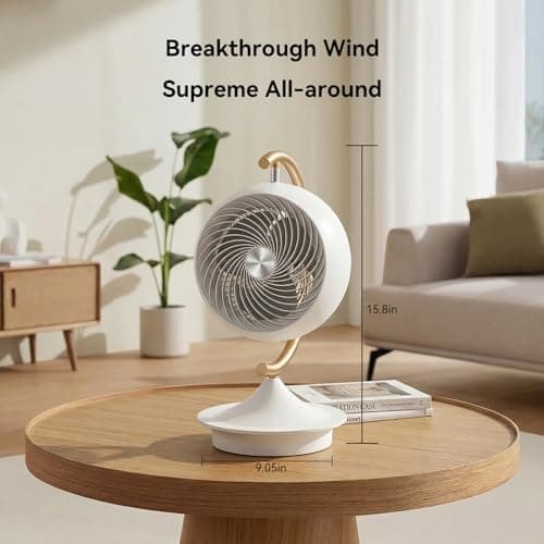 16In Fan for Bedroom with Light, Desk Air Circulator Fans with Ring Bracket, Oscillating Table Fan for Whole Room, 70° Vertical and 100° Oscillating, 3 Speeds, 28dB Quiet, for Home,Office,Outdoor - Thumbnail 5