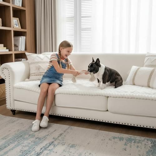 SHACOS 29.5"x84.6" Couch Covers for Dogs Cats Non Slip Washable, Soft Fuzzy Pet Couch Covers for 3 Cushions Sofa, Sofa Slipcovers Pet-Friendly Couch Protector, Cream White - Thumbnail 3
