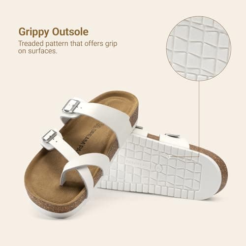 DREAM PAIRS Women's Comfortable Cork Sandals Suede Leather Insole Slides Arch Support Walking Sandals,Size 7.5,White,SDSS26005W - Thumbnail 6