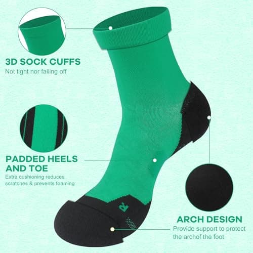 NIcool Green Athletic Cushioned Socks, 3 Pairs St Patrick's Day Socks Cycling Socks for Men Compression Tennis Socks for Women Moisture Wicking Mens Quarter Socks Padded Seamless Running Socks, Green - Thumbnail 3