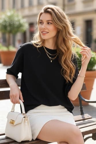 Orolay Short Sleeve Boat Neck Sweater Women Lightweight Dolman Loose Fit Pullover Knit Top Anthro Quince Dupes 2026 Black - Thumbnail 3