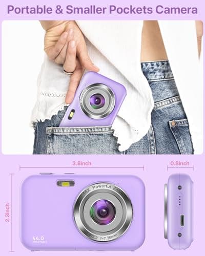 Digital Camera for Kids, FHD 1080P 44MP Vlogging Camera (Purple Color Cameras Without Card), 16X Zoom Point and Shoot Kids Digital Camera Compact Portable Rechargeable Cameras for Kids -Purple - Thumbnail 5