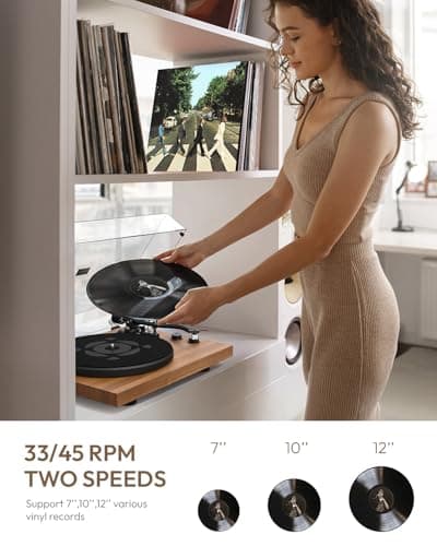 QLEARSOUL SoulBox S1 Vinyl Record Player with Stereo Speakers, Turntable with Built-in Preamp, S-Shaped Tonearm, 33/45 RPM - Walnut - Thumbnail 2