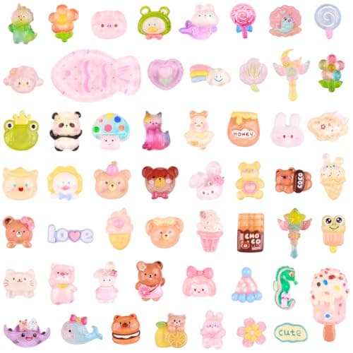120Pcs Kawaii Slime Charms Set, Non-Repeating Mini Cute Flatback Resin Embellishments for DIY Crafting, Scrapbooking, Hair Clips, Shoes, Phone Cases - Assorted Animals, Food, Dessert, Flower - Thumbnail 3