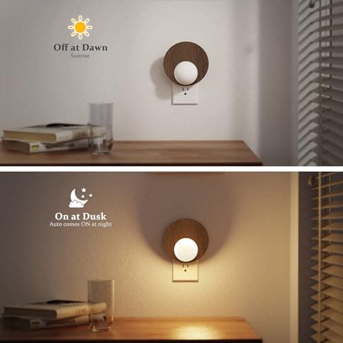 JandCase Night Lights Plug Into Wall: 2 Pack Plug in Night Light, 3000K Warm White, Dusk to Dawn Sensor, Brightness Adujstable Nightlight for Adults, Bedroom, Bathroom, Hallway - Thumbnail 2