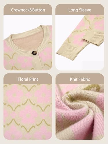 Saodimallsu Womens Floral Cardigan Sweaters Classic Beige Flower Pattern Long Sleeve Open Front Button Up Sweater 2025 - Thumbnail 6