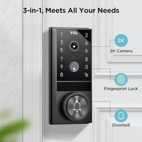 TCL D1 Max Security Video Smart Lock, 3-in-1 2K Camera, Doorbell & Fingerprint Keyless Entry Door Lock, WiFi Smart Door Lock with App Remote Control, PIR Motion Detection, Easy Installation - Thumbnail 2