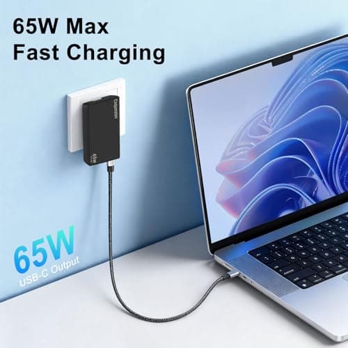 65W USB C Charger Flat, Slim GaN Compact Fast PPS Wall Charger for Nintendo Switch 2,Steam Deck, ROG Ally,iPhone 17/16/15/14, MacBook Air, iPad Pro (Black-(1xUSBA,1xUSBC)) - Thumbnail 2