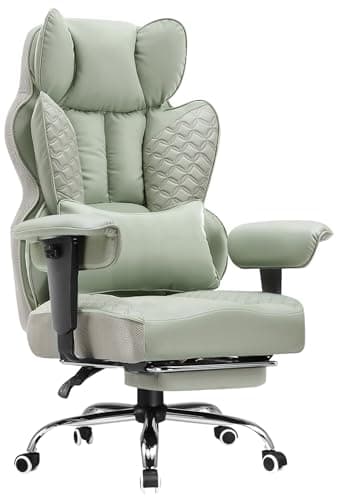 COMHOMA Big and Tall Office Chair Wide Ergonomic Gaming Chair with Deluxe Embossing Designed Leather with Foot Rest,150°Reclining Adjustable Armrests Pocket Spring Back Support and Pillow