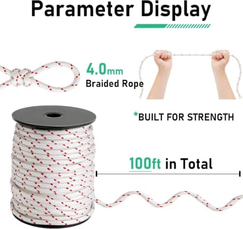 Alrhipvm Pull Cord Rope 100ft x 5/32"(4mm), Recoil Starter Rope Pull String for Small Engine, Pull Rope for Lawn Mower Generator Chainsaw Trimmer Edger Brush Cutter - Thumbnail 4