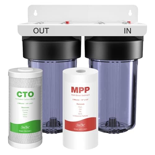 SimPure Whole House Water Filter System, 2 Stages Clear Home Water Pre-Filtration with Carbon and Sediment Filters, Reduce Odor, Chlorine, Taste, Iron, 1" NPT Brass Port, BPA Free(DB10C-2) - Image 1
