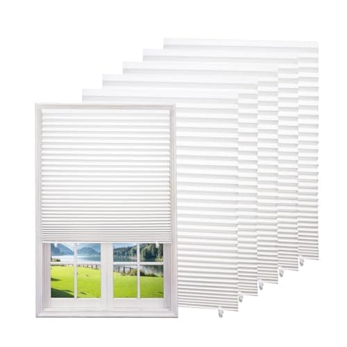 Changshade 6-Pack Temporary Light Filtering Paper Blinds for Window, Cut to Size Adhesive Paper Shades, Stick on Pleated Blinds,No Drill Easy Install,36" W x 72" H,White