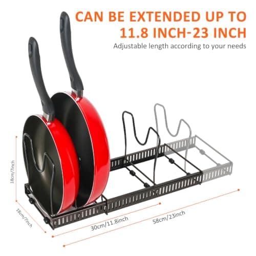 Pot Rack Organizer -Expandable Pot and Pan Organizer for Cabinet,Pot Lid Organizer Holder with 10 Adjustable Compartment for Kitchen Cabinet Cookware Baking Frying Rack,Bronze - Thumbnail 3