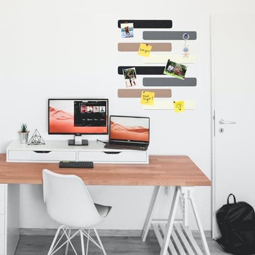 HULAVO 8Pcs Rectangle Felt Cork Board Bar Strips with 35 Pushpins, Self-Adhesive Bulletin Board Strips for Office School Home Wall Decor Stickers Memos Schedules Photos Display -Camel & Grey - Thumbnail 4